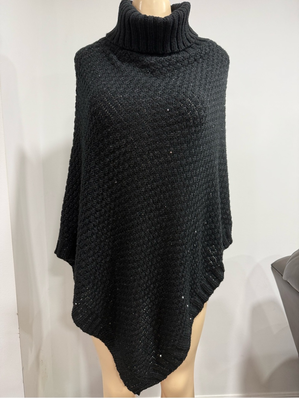 Saks Fifth Avenue Black Turtleneck Knit Poncho